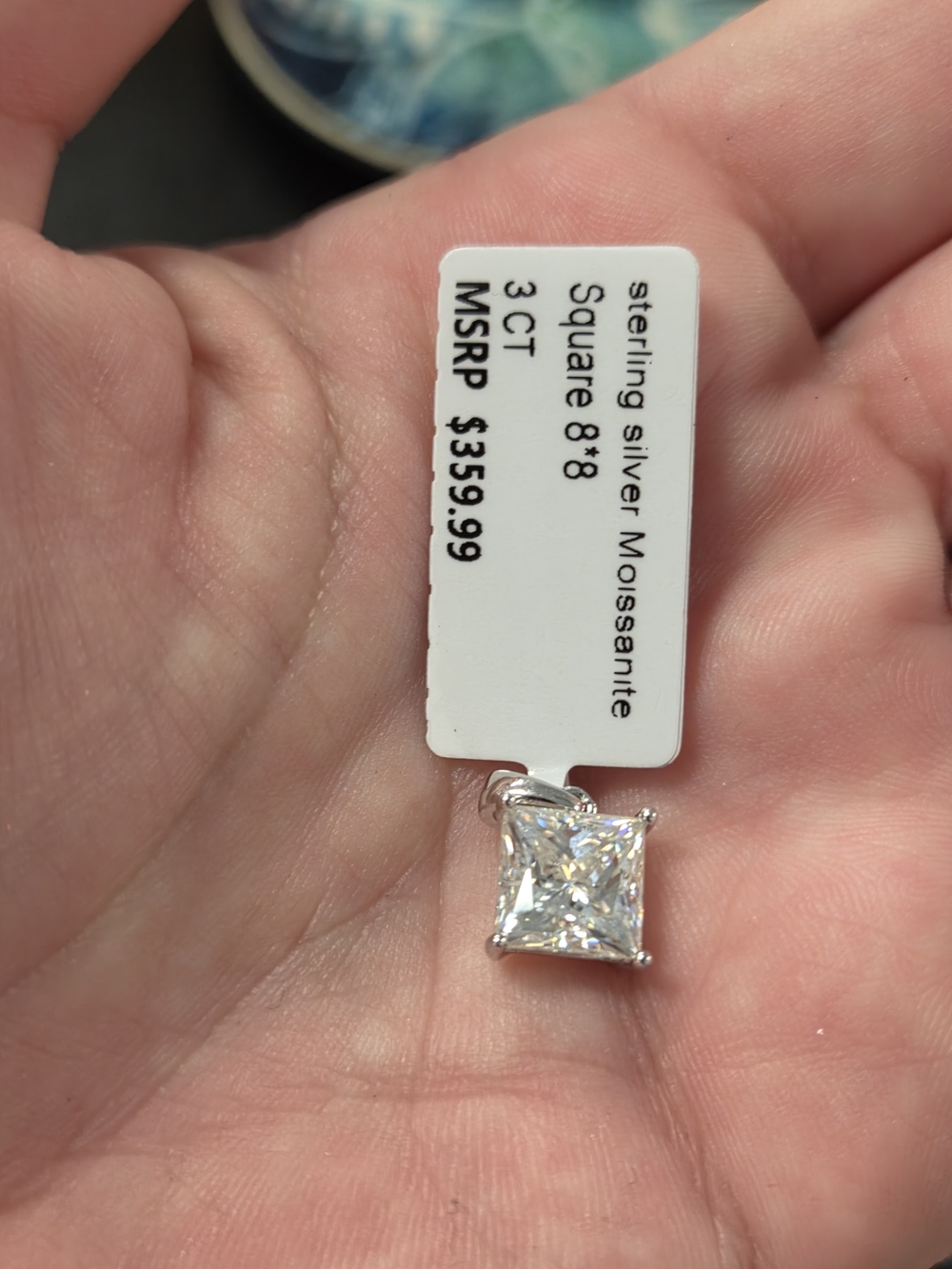 925 Sterling Silver 3 Carat Princess-Cut Moissanite Pendent